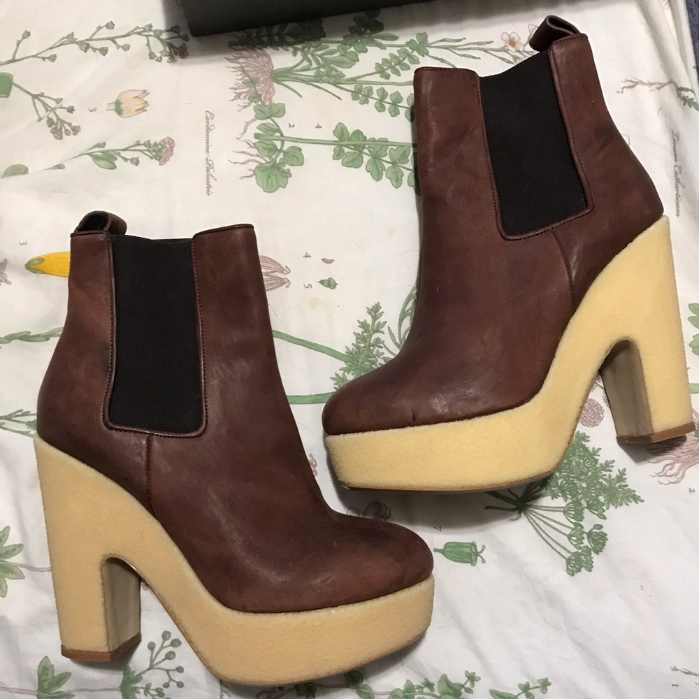 All saints brown leather block booties size 38